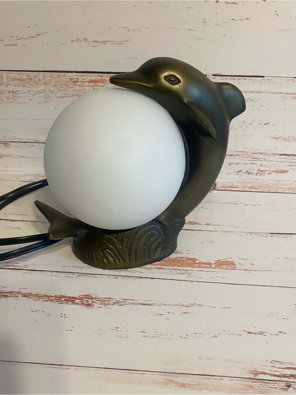 Dolphin TV Lamp in Bronze with White Globe